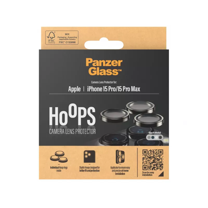 PanzerGlass® Hoops® Protector metálico de lente de cámara Negro iPhone 15 Pro | 15 Pro Max