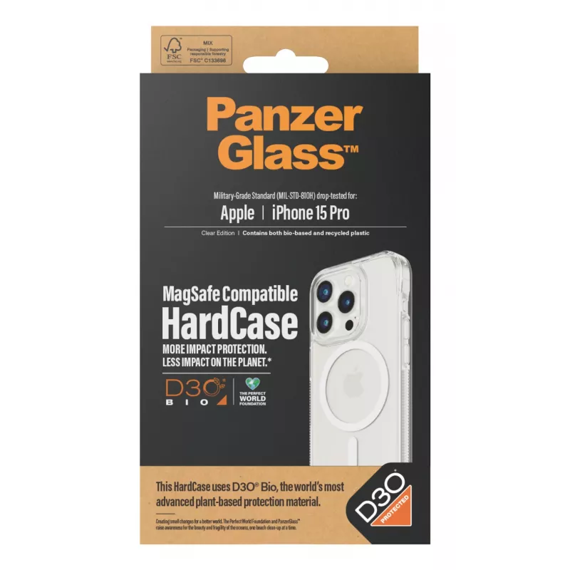 PanzerGlass ® HardCase Transparente con MagSafe blanco y D3O® iPhone 15 Pro
