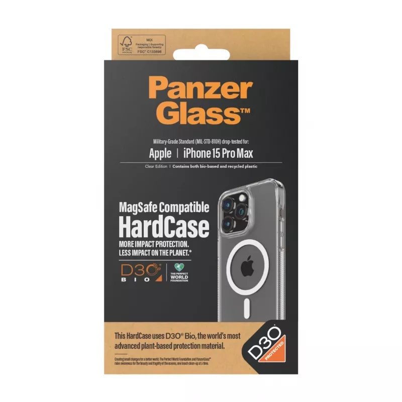 PanzerGlass ® HardCase Transparente con MagSafe blanco y D3O® iPhone 15 Pro Max