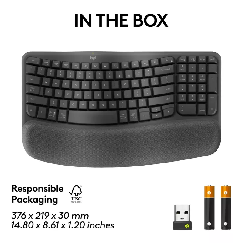 Logitech Wave Keys for Business teclado ergonómico tamaño completo inalámbrico