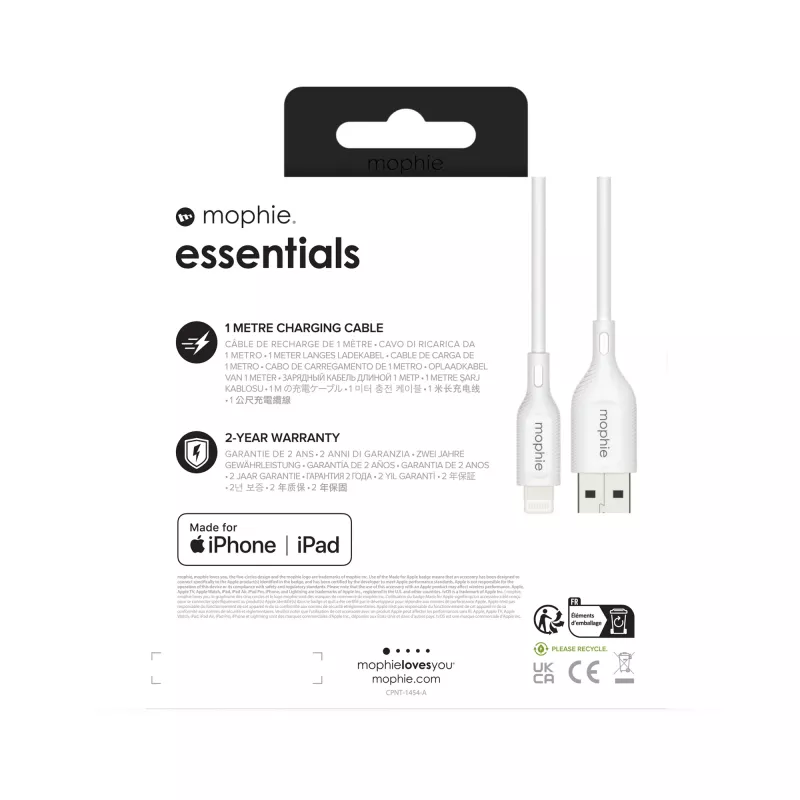 Cable de carga mophie essentials 1M Lightning a USB A 12W