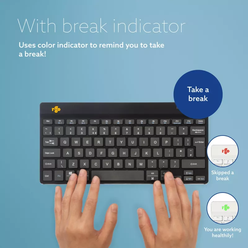 Teclado ergonómico R-Go Tools R-Go Compact Break, teclado compacto con software de pausas, QWERTZ (DE), Bluetooth, negro