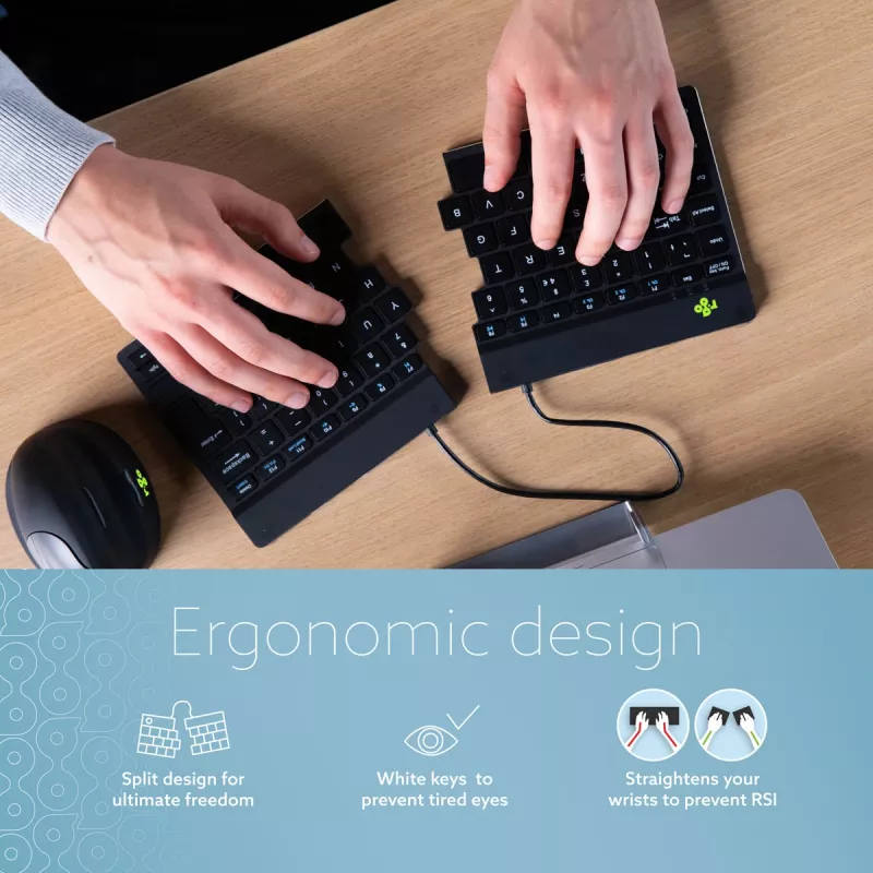 Teclado ergonómico R-Go Tools R-Go Split Break con software Break, teclado ergonómico dividido, QWERTZ (DE), Bluetooth, negro