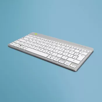 Teclado ergonómico R-Go Tools R-Go Compact Break, teclado compacto con software de pausas, QWERTZ (DE), Bluetooth, blanco