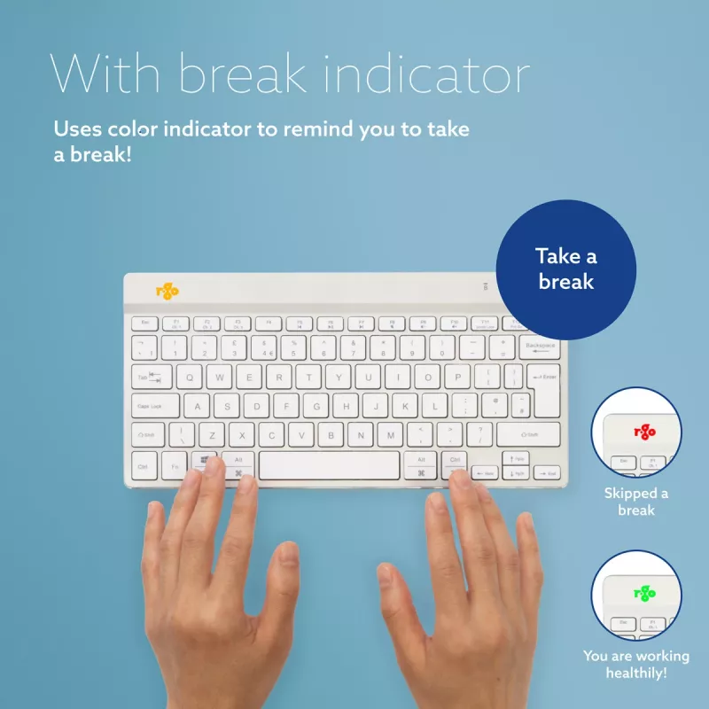 Teclado ergonómico R-Go Tools R-Go Compact Break, teclado compacto con software de pausas, QWERTZ (DE), Bluetooth, blanco