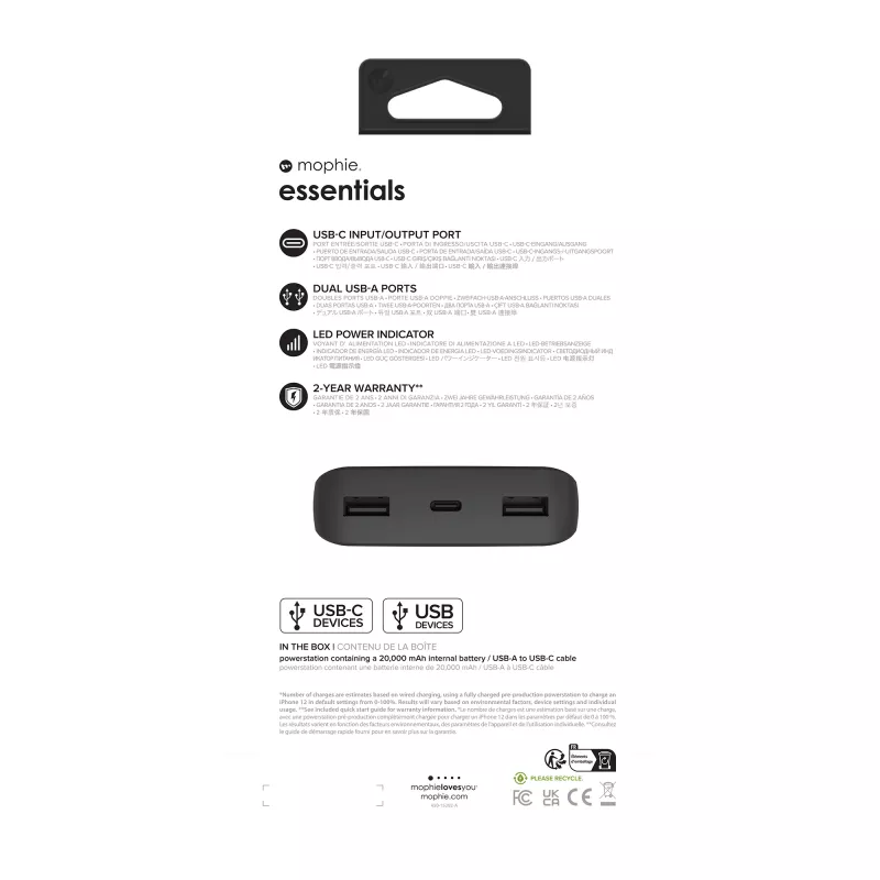 mophie essentials powerstation 20K 20.000 mAh Negro