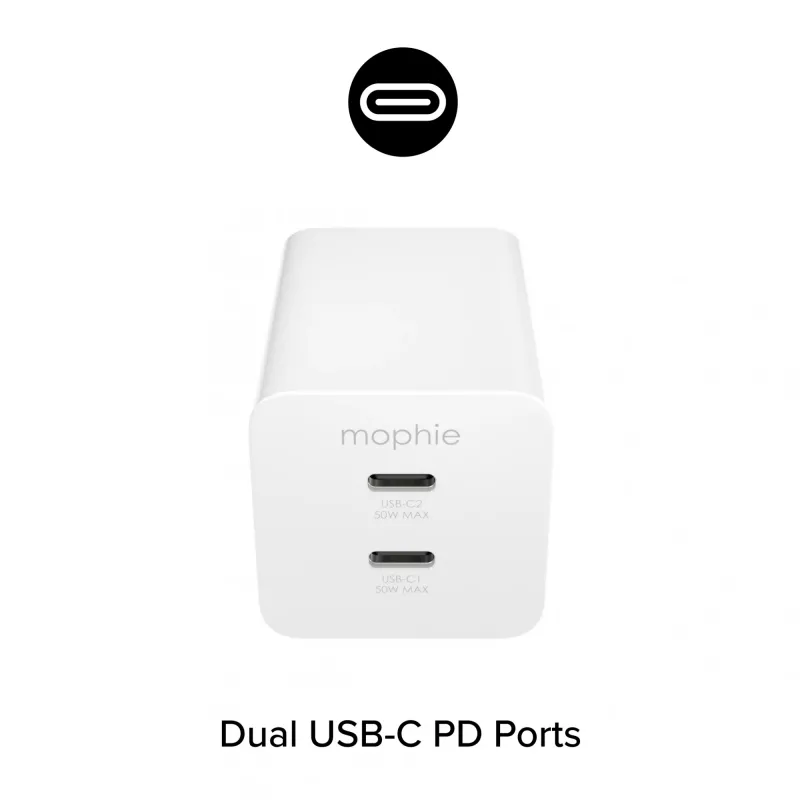 Fuente de alimentación Zagg 50W 2x USB-C blanca — Zagg mophie essentials