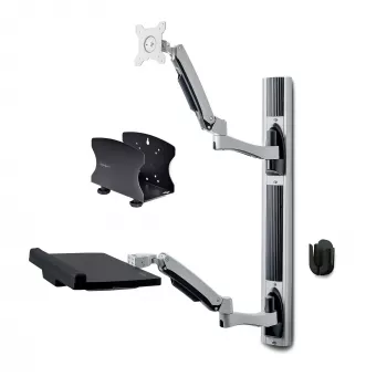 Estación de trabajo de montaje en pared StarTech.com, soporte VESA para monitores de 32 pulgadas (22 lb/10 kg), soporte de monitor único totalmente articulado y bandeja para teclado con soporte para ordenador de sobremesa/PC, escritorio elevable