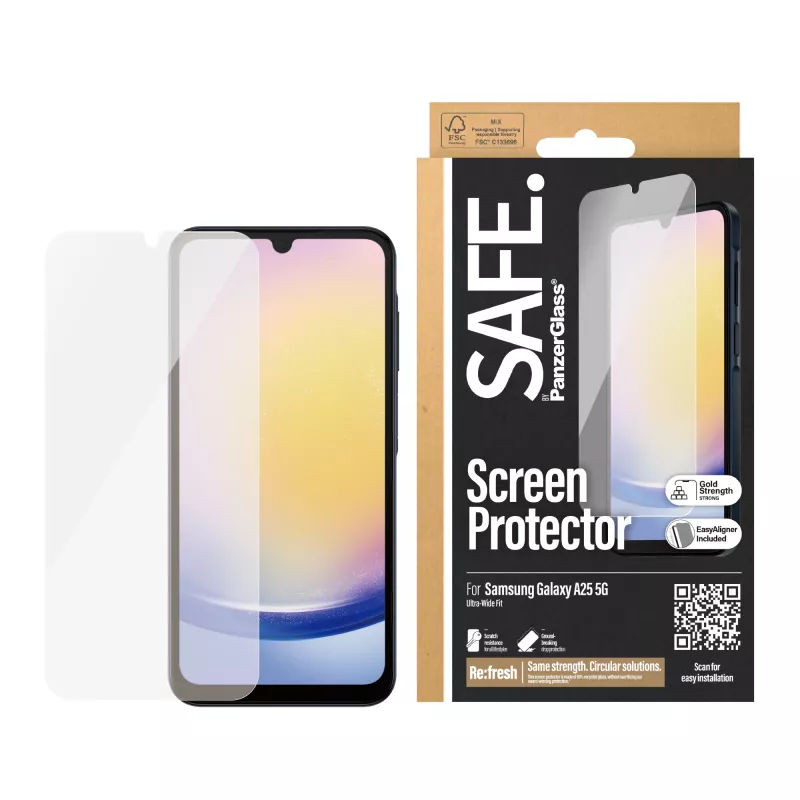 PanzerGlass SAFE. by ® Protector de pantalla Samsung Galaxy A25 5G | Ultra-Wide Fit con EasyAligner