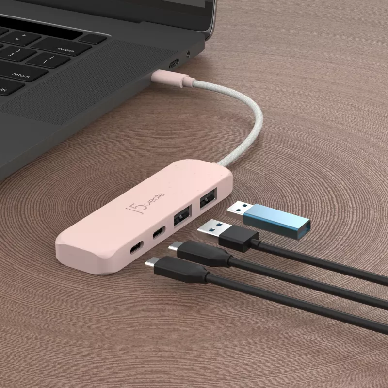 Hub USB-C j5create JCH342ER-N 4 puertos Type-C Type-A Gen 2 10000 Mbit/s rosa