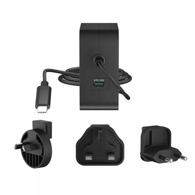 Cargador j5create 102W GaN PD USB-C 2 puertos con enchufes intercambiables