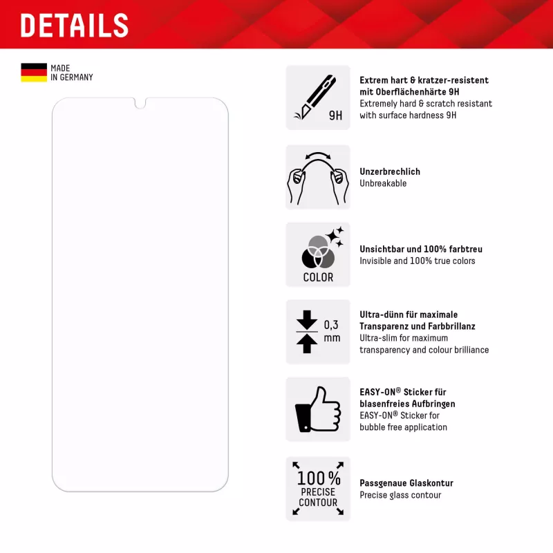 Displex Smart Glass (9H) para Xiaomi Redmi 13C, adhesivo de montaje, irrompible