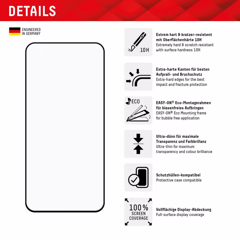 Displex Full Cover protector de pantalla (10H) para Samsung Galaxy A35/A55 5G, marco de montaje Eco, cobertura total