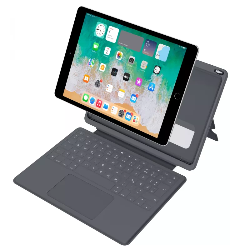 ASTAR DEQSTER Smart Rugged Touch Plus Teclado 10,2 pulgadas — QWERTZ Alemán, interruptores mecánicos, acoplamiento Smart Connector, Gris