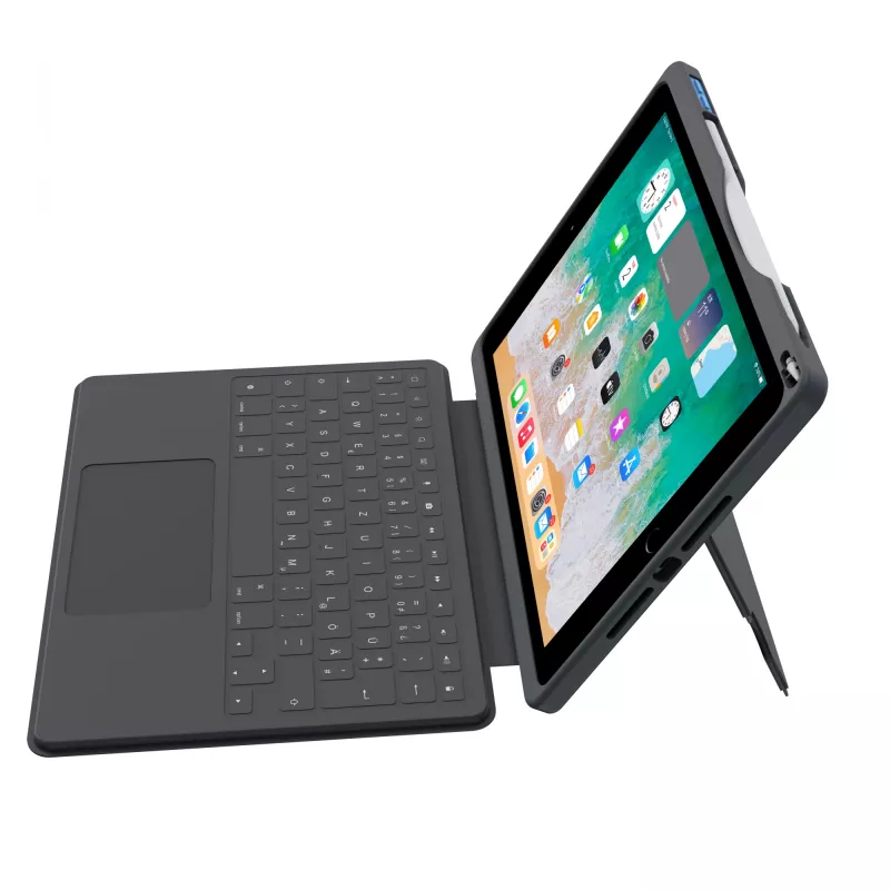 ASTAR DEQSTER Smart Rugged Touch Plus Teclado 10,2 pulgadas — QWERTZ Alemán, interruptores mecánicos, acoplamiento Smart Connector, Gris