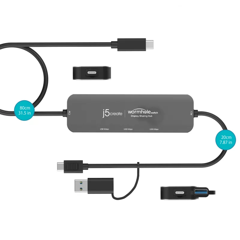 j5create JCH462 Wormhole Switch™ Hub para compartir pantalla, Negro