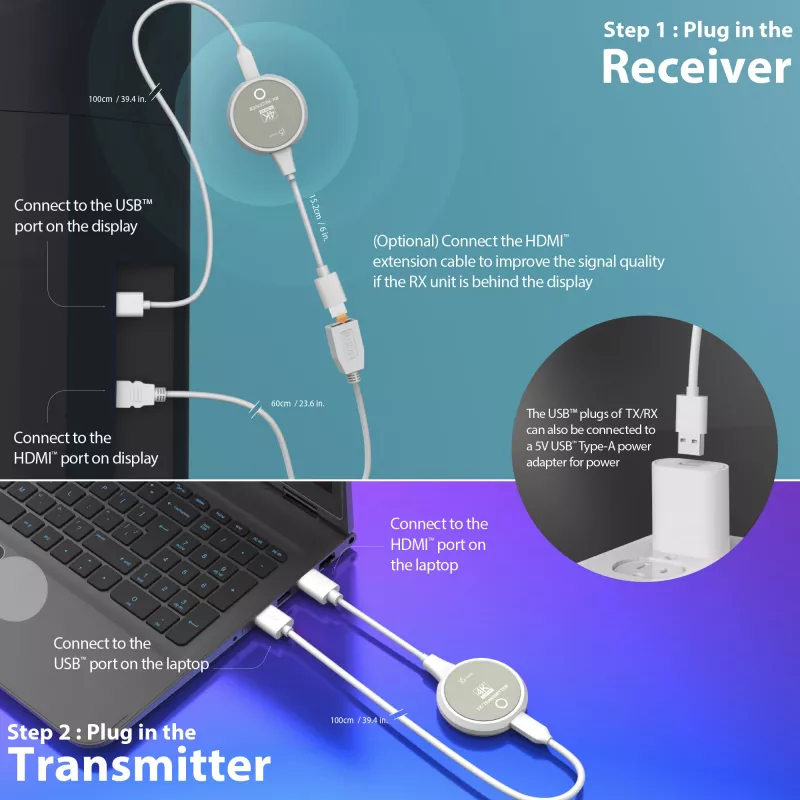 j5create JVAW75 ScreenCast 4K Extensor de pantalla inalámbrico HDMI™, gris/blanco