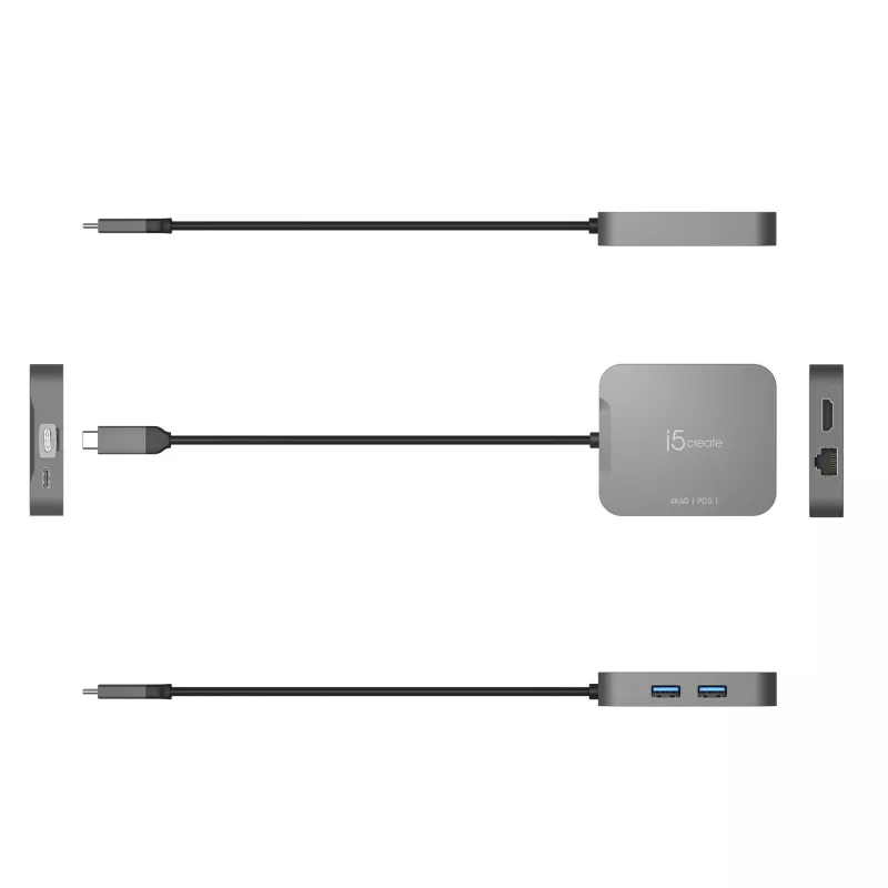 j5create JCD3191 4K60 Elite USB-C® Travel Adapter, negro