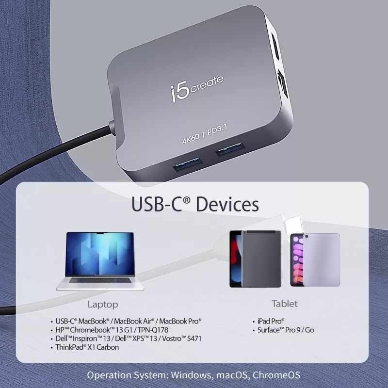 j5create JCD3191 4K60 Elite USB-C® Travel Adapter, negro