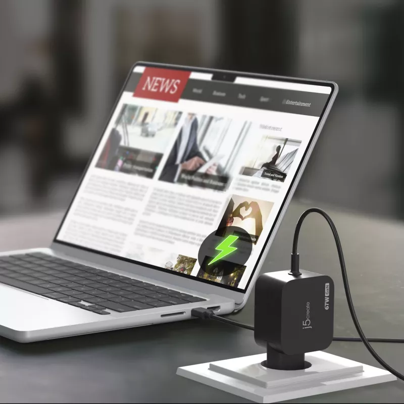 j5create JUP1565DC 67W GaN PD USB-C® Mini cargador con 6 tipos de conectores DC – EU, negro