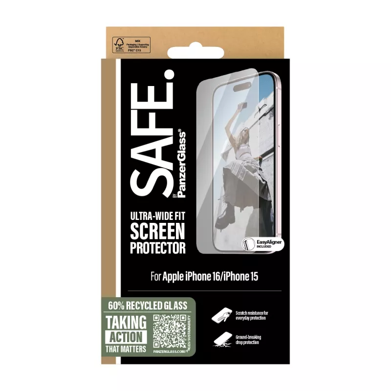 PanzerGlass SAFE. by ® protector de pantalla iPhone '24 6,1 pulgadas | Ultra-Wide Fit
