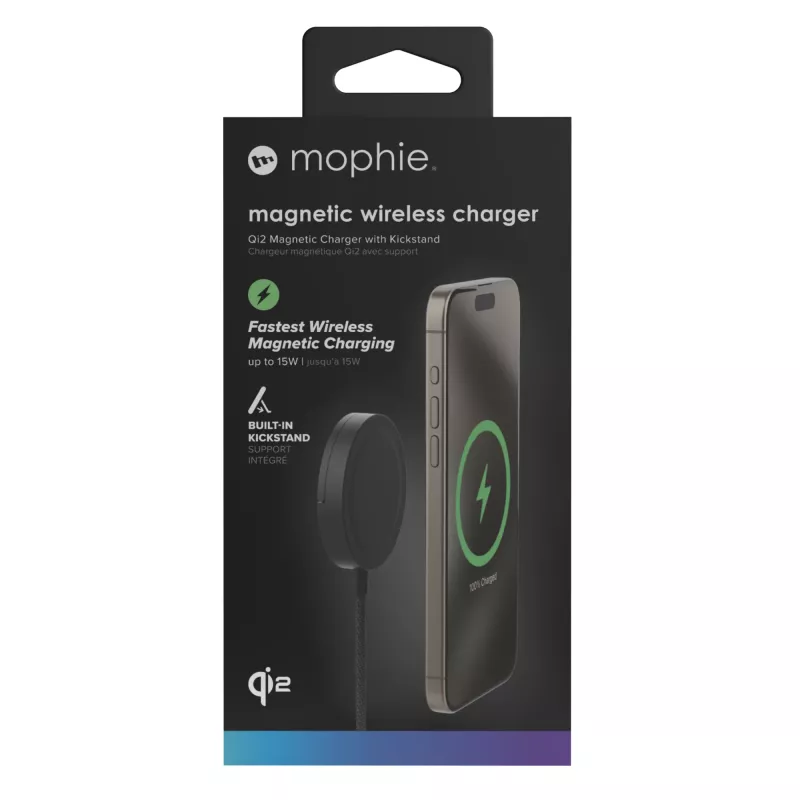 mophie Qi2 Magnetic Charger cargador inalámbrico para smartphone negro USB carga rápida interior