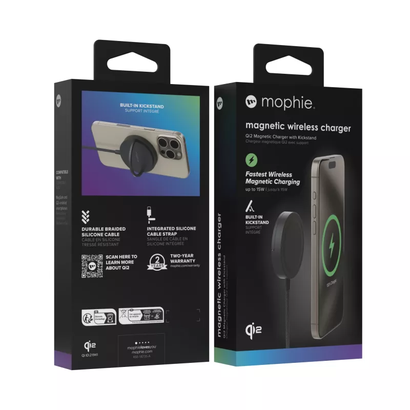 mophie Qi2 Magnetic Charger cargador inalámbrico para smartphone negro USB carga rápida interior