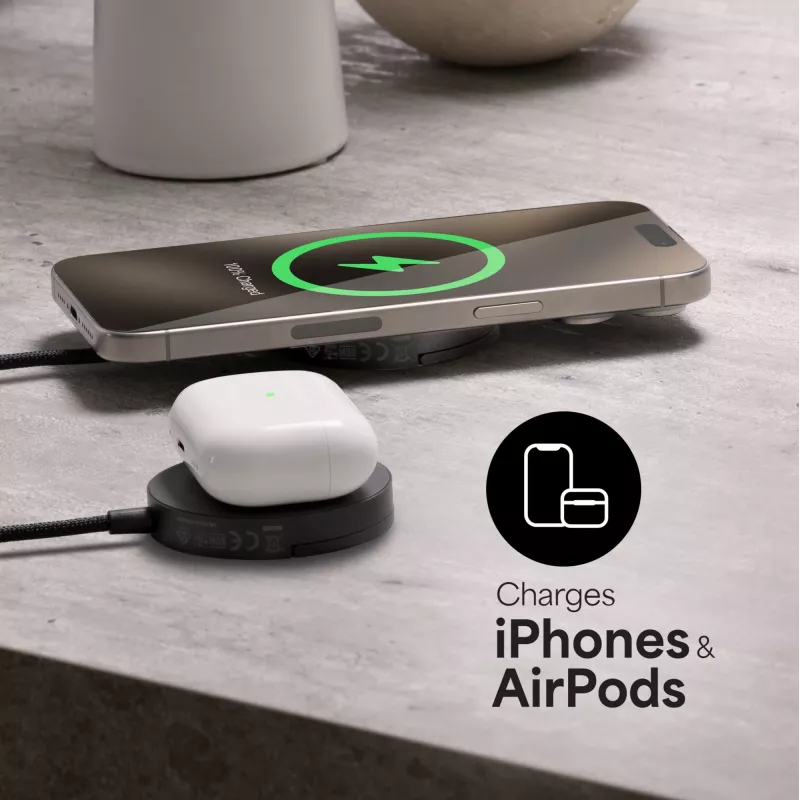 mophie Qi2 Magnetic Charger cargador inalámbrico para smartphone negro USB carga rápida interior