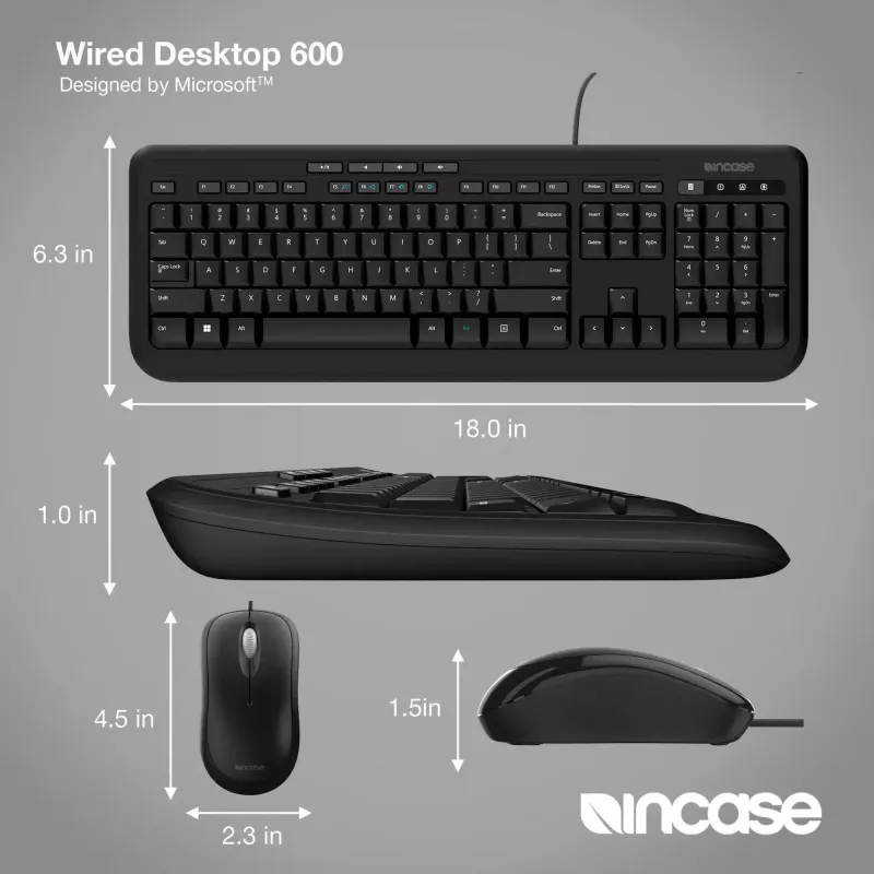 Incase Designed by Microsoft Wired Desktop 600 Teclado ratón incluido Universal USB QWERTY UK-Inglés Negro