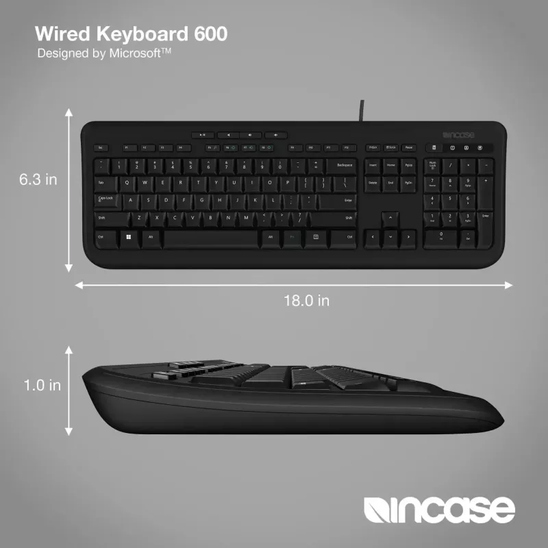 Teclado de tamaño completo con cable Incase Designed by Microsoft Wired 600 — USB, QWERTY, UK-Inglés, Negro