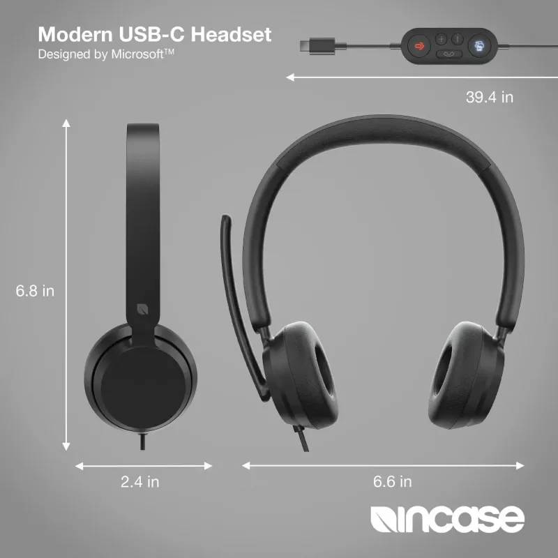 Incase Designed by Microsoft Modern USB-C Headset Auricular con cable Diadema Oficina/Callcenter USB Type-C Negro