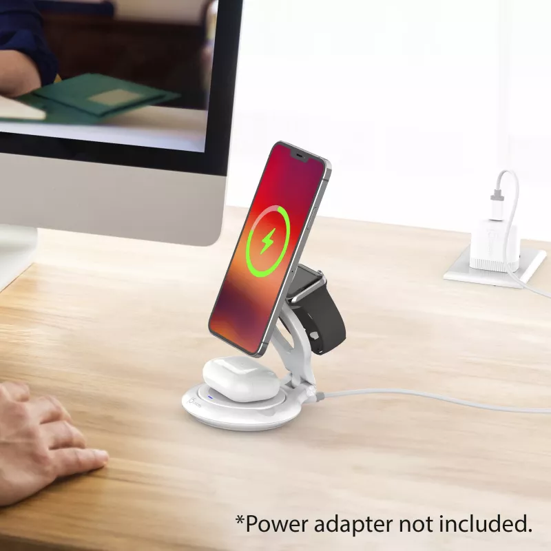 j5create Qi2 Estación de carga magnética plegable 3 en 1 Interior USB Smartwatch Auriculares Smartphone
