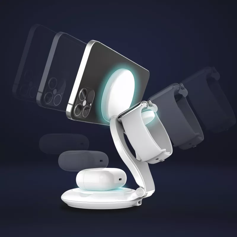 j5create Qi2 Estación de carga magnética plegable 3 en 1 Interior USB Smartwatch Auriculares Smartphone