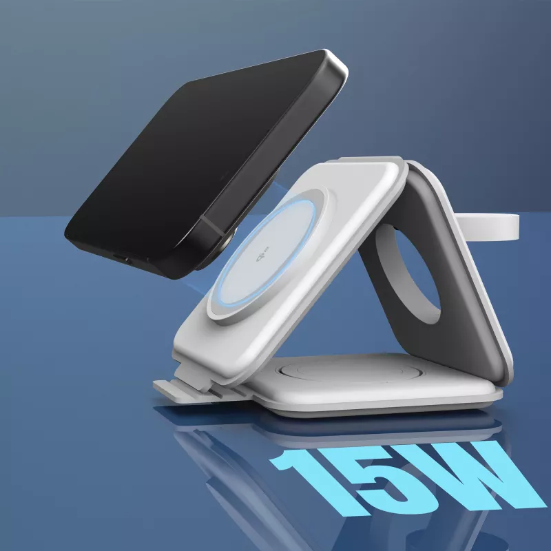 j5create Qi2 3 en 1 Magnetic Travel Wireless Charging Station Interior USB Carga rápida Blanco
