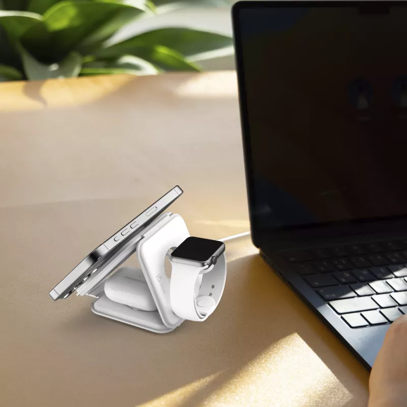 j5create Qi2 3 en 1 Magnetic Travel Wireless Charging Station Interior USB Carga rápida Blanco