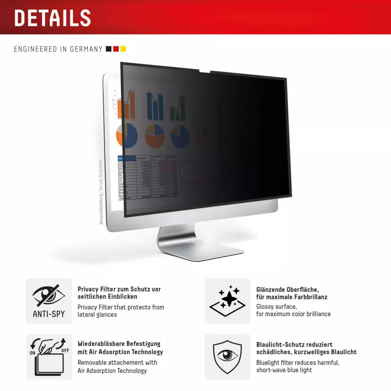 Filtro de privacidad de 2 vías extraíble Displex PRIVACY SAFE para iMac 24