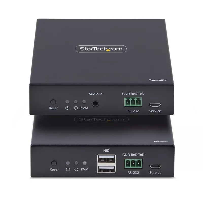 Extensor KVM HDMI StarTech.com sobre red IP, 4K 60Hz, sin controladores, HDMI y USB sobre Ethernet/CAT6, AVoIP, kit de transmisor y receptor, incluye kits de montaje