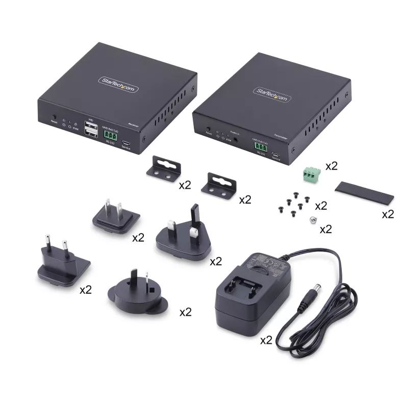 Extensor KVM HDMI StarTech.com sobre red IP, 4K 60Hz, sin controladores, HDMI y USB sobre Ethernet/CAT6, AVoIP, kit de transmisor y receptor, incluye kits de montaje