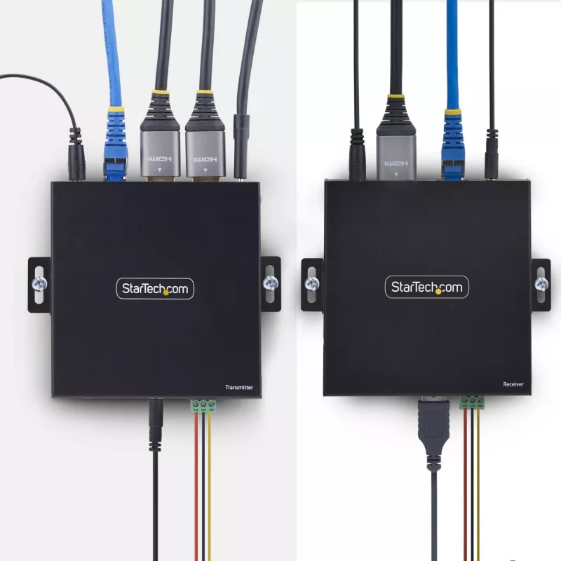 Extensor KVM HDMI StarTech.com sobre red IP, 4K 60Hz, sin controladores, HDMI y USB sobre Ethernet/CAT6, AVoIP, kit de transmisor y receptor, incluye kits de montaje