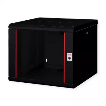 Caja de pared ROLINE de 19 pulgadas Pro 9HE, 600x600 ancho x fondo, negra, cerradura con llave, IP20