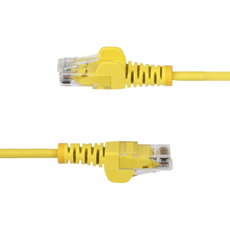 StarTech.com cable Ethernet CAT6 esbelto de 2m amarillo, sin lengüeta, 100W PoE, UTP, LSZH, 28AWG hilo de cobre desnudo puro, cable de red RJ45 esbelto con alivio de tensión, probado individualmente