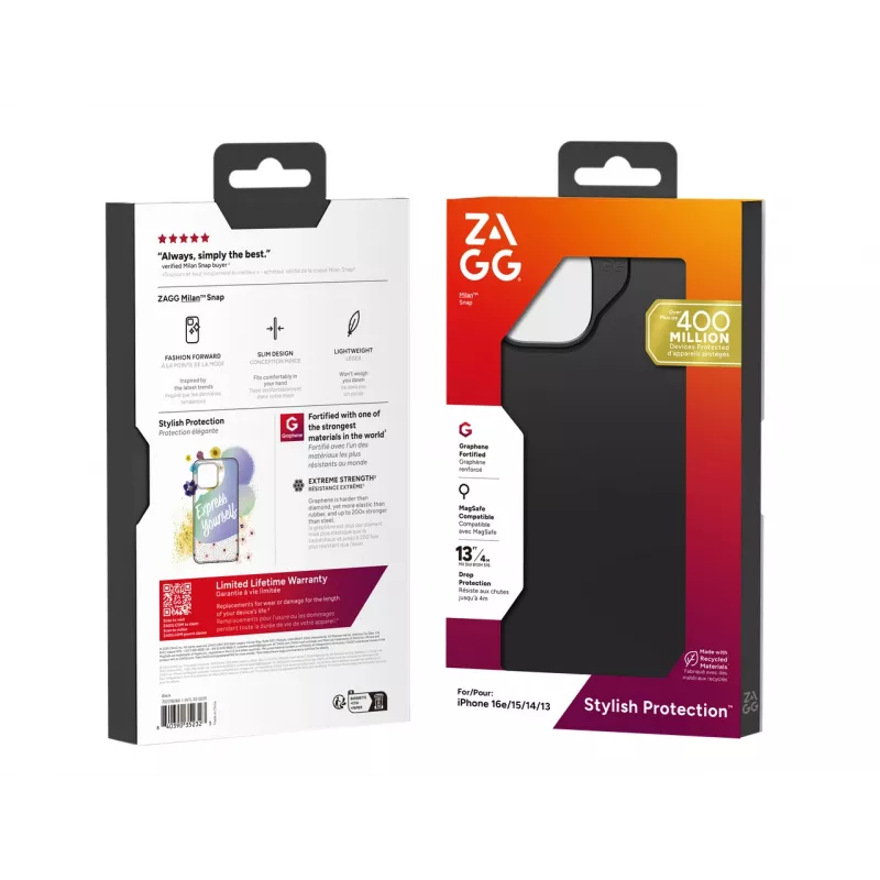 Funda ZAGG Milan Snap iPhone 17e/16e/15/14/13 Negra