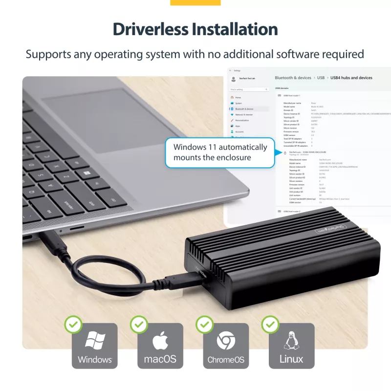 Caja para SSD NVMe M.2 USB4 de StarTech.com, 40 Gbit/s, caja externa USB-C/Thunderbolt para SSD NVMe, carcasa con disipador de aluminio, B+M/M-Key