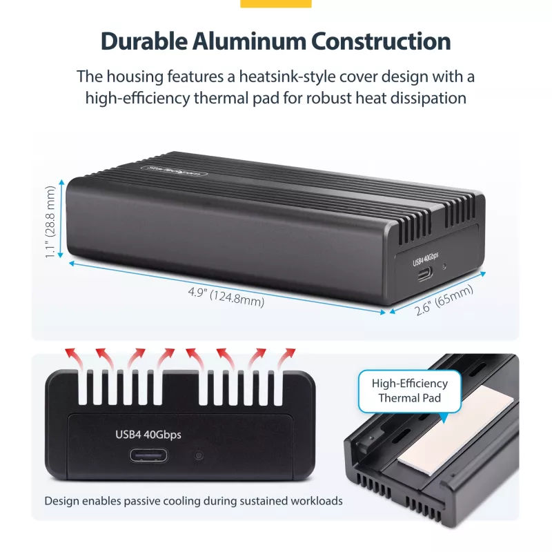 Caja para SSD NVMe M.2 USB4 de StarTech.com, 40 Gbit/s, caja externa USB-C/Thunderbolt para SSD NVMe, carcasa con disipador de aluminio, B+M/M-Key