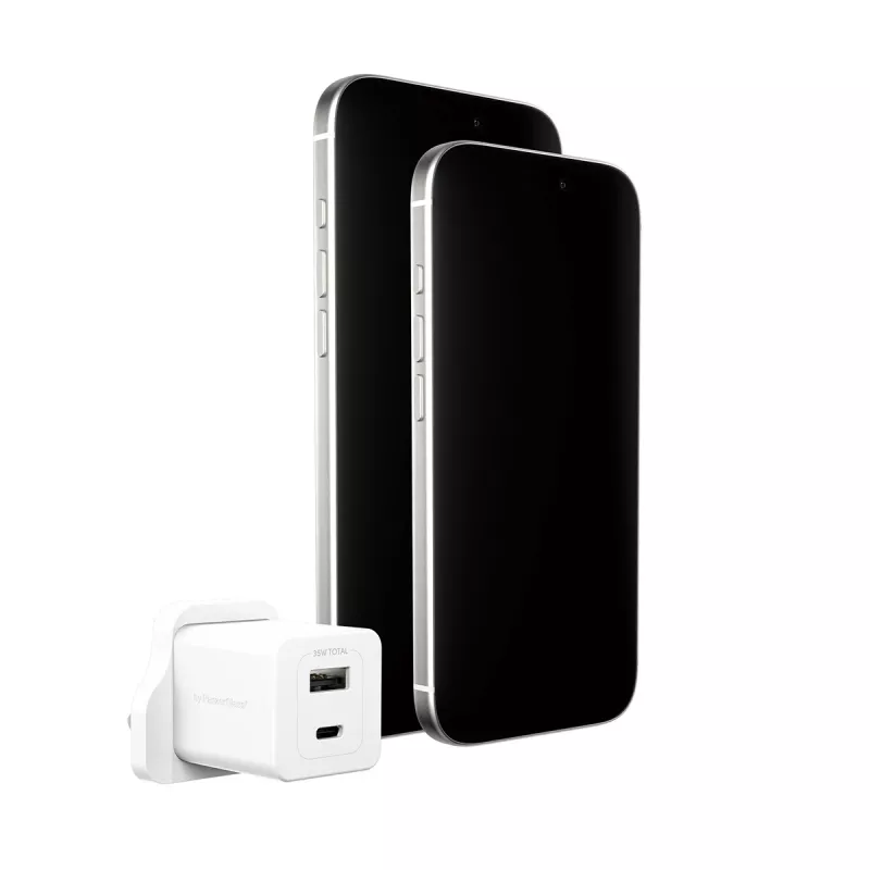 Cargador PanzerGlass empower™ by ® Turbo 35W con USB-C + USB-A | Enchufe UK | Blanco plateado