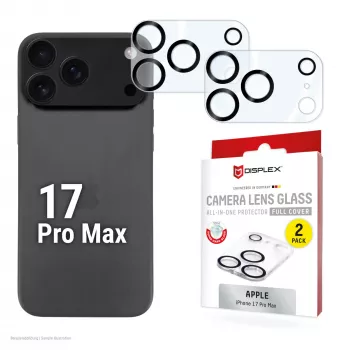 Displex Full Cover cristal protector para lente de cámara iPhone 17 Pro Max, 10H, protección completa de cámara, montaje rápido, pack de 2