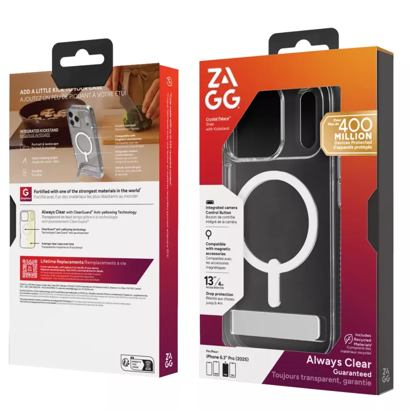 Funda ZAGG Crystal Palace Snap Kickstand para Apple iPhone 17 Pro transparente