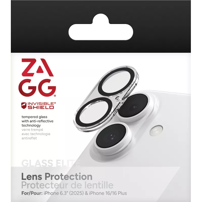ZAGG InvisibleShield Glass Elite protector de objetivo de cámara para Apple iPhone 16/16 Plus, negro
