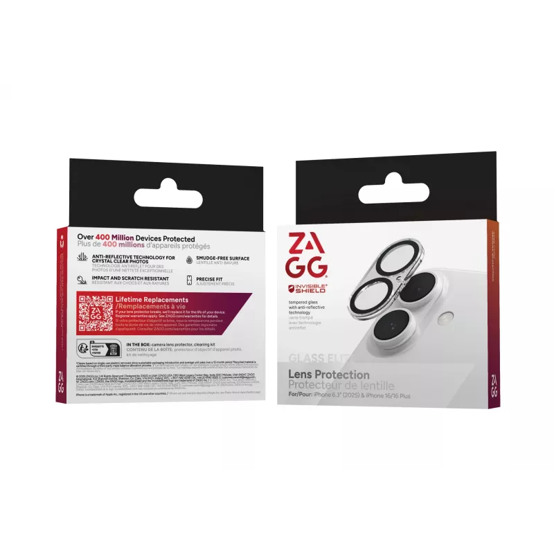 ZAGG InvisibleShield Glass Elite protector de objetivo de cámara para Apple iPhone 16/16 Plus, negro