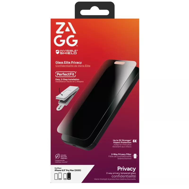 Protector de pantalla con privacidad InvisibleShield Glass Elite Privacy para Apple iPhone 17 Pro Max